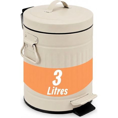 Relaxdays Cosmetic Bin, 3 Litre, Soft-Close Function, Removable Inner Bin, Metal, Bathroom Bin with Lid, Beige (1/5)