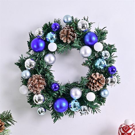 Guirlande De Noël - Anneau En Rotin Vert Avec Boules Métallisées Et Pommes De Pin - Décoration Murale Porte Fenêtre Intérieur Extérieur - 1 Pièce (1/3)