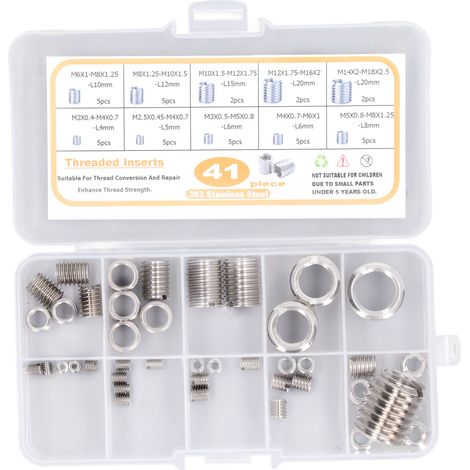 41-teiliges Gewindereparaturset aus Edelstahl, M2 - M14, inklusive Aufbewahrungsbox (1/5)