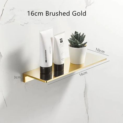 Étagère de salle de bain Tuqiu (16 cm, or brossé), plateau en laiton brossé, support mural noir pour rangement de cuisine. (1/5)
