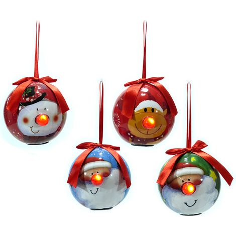 Set di 4 Palline Luminose Natalizie per albero di natale Decorate cm 10,5 pinguini e Babbo Natale renna da collezione (1/5)