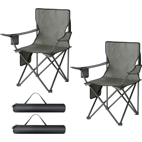 WOLTU Lot de 2 Chaises de Camping, Chaises Pliables Portables, avec Poche Latérale et Porte-gobelet, Charge 120 kg, Gris Foncé (1/5)