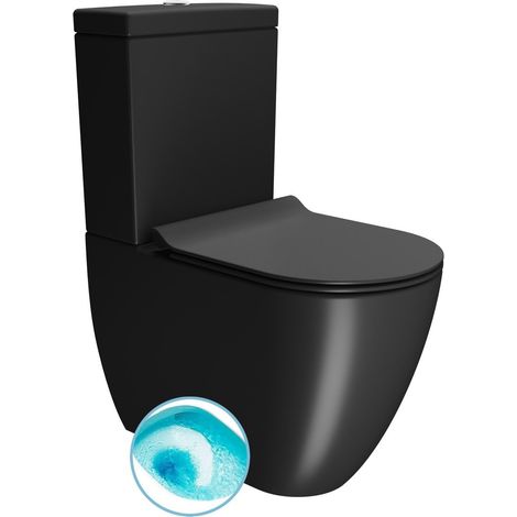 PURA WC monobloc, chasse d'eau tourbillonnante, siphon en S/Siphon en P, noir double mat (1/3)