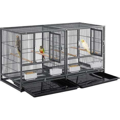 Yaheetech Cage d'elevage pour Oiseaux avec Deux Espaces Divisés Cage pour Petit Oiseaux Exotiques Canaris Madarin Perruche avec Mangeoires Perchoirs 2 Portes 95,5 x 45,5 x 52,5 cm