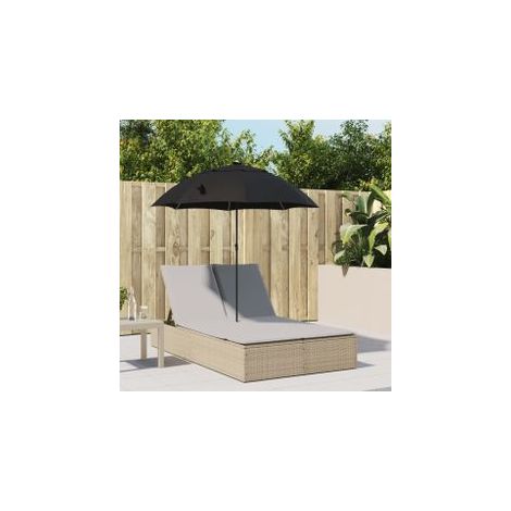 Chaise longue double avec coussins et parasol beige poly rotin (1/5)