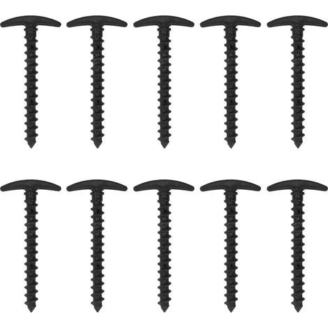 CCYKXA 10 Pieces T-Shaped Tent Pegs, Plastic Tent Stakes, Ground Stakes for Outdoor Camping, Garden, Lawn Tarp (Black)