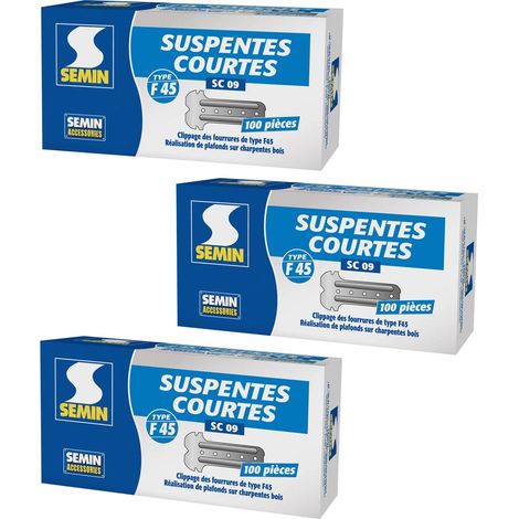 Semin – Suspentes courtes 80 mm F45 – Acier galvanisé – Lot de 300 unités – Montage rapide pour faux plafonds