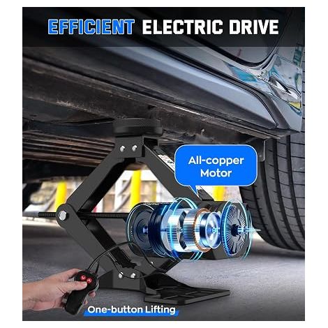 Électrique Cric Voiture 2T, Mise à Niveau Universel Crique Voiture 3/Y/X/S 2 Tampon Caoutchouc,Portable Cric de Levage Clé Écrous de Roue,Kit Urgence Automobile (1/4)