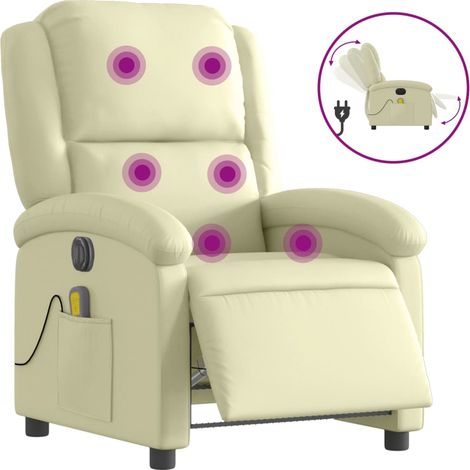 Fauteuil relax Fauteuil de massage inclinable électrique crème cuir véritable (1/5)