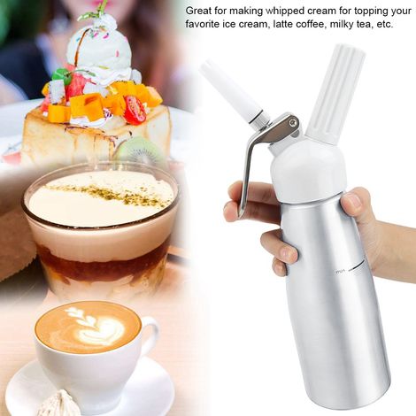 Siphon à crème fouettée portable 500 ml, mousseur à chantilly argenté, idéal pour le café et les desserts. (1/5)