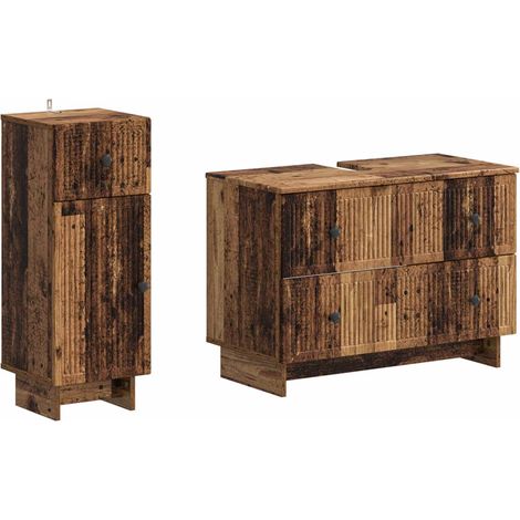 2-teiliges Badezimmer Schrank Set EDE Altholz Holzwerkstoff vidaXL (1/5)