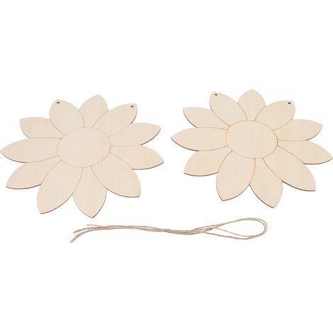 Set mit 2 Lotusblüten-Ausschnitten aus Holz, Selbstmontage erforderlich. Dekoration aus unbehandeltem Holz für Haus und Garten, inklusive 2 Hanfschnüren. (1/5)