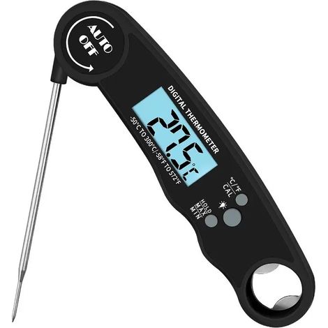 Termometro da cucina con funzione di misurazione istantanea (3 secondi), sonda pieghevole, display LCD con funzione di accensione/spegnimento automatico, per carne, cibi grigliati, dolci, latte, vino, (1/2)