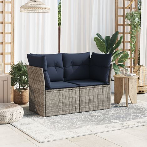 Gartensofa mit Kissen Grau 124 x 62 x 69cm Poly-Rattan (1/5)