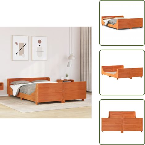 Cadre de lit sans matelas cire marron 140x190cm bois pin massif - Cadre De Lit - Cadres De Lit - Lit - Lit Double (1/5)