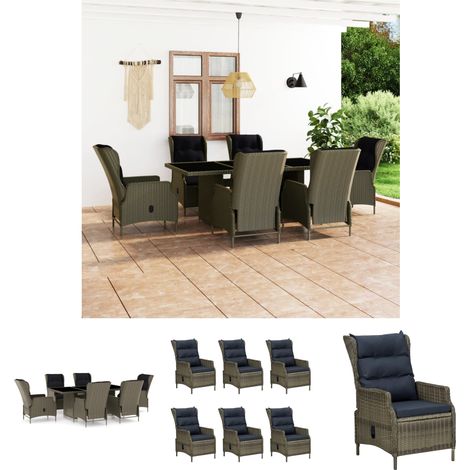Rattan-Möbel - vidaXL 7-tlg. Garten-Essgruppe mit Auflagen Poly Rattan Braun - Gartenstuhl (1/5)
