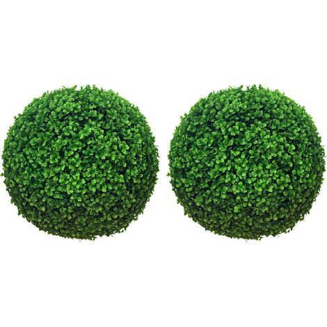 Homcom – Lot de 2 buis artificiels topiaires en forme de boule Ø 40 cm – Branches en PE vert – Réalistes et faciles à installer