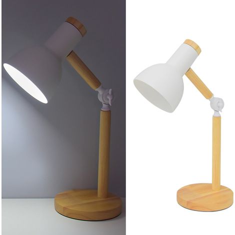 Lampe de bureau LED en bois blanc articulée à intensité réglable avec minuterie télécommande protectrice des yeux pour chambre bureau (1/4)