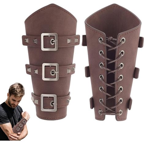 2 Pièces Protège Bras en Cuir Viking, Protège-Poignet Médiéval (1/5)