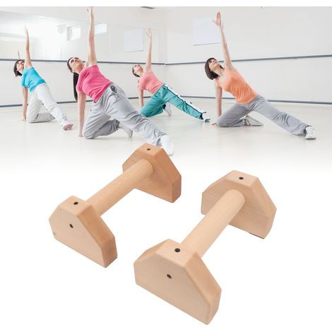 Parcallettes en Bois 2 pcs, Barres de Push-up Antidérapantes avec Poignées Ergonomiques pour Entraînement Indoor/Outdoor, 25cm/9.8in, Hêtre, Patins Silicone (1/5)