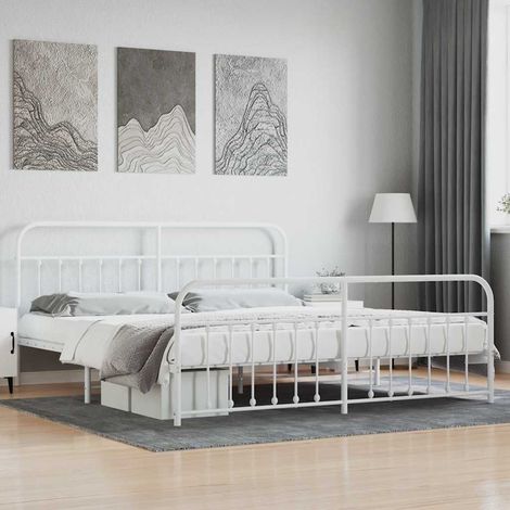 Cadre de lit métal sans matelas et pied de lit blanc 200x200 cm (1/5)