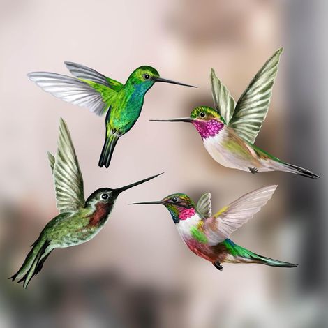Paquete de 8 pegatinas estáticas grandes para ventanas, con diseño de colibrí, anticolisión y antichoque de pájaros, impresión única a doble cara.
