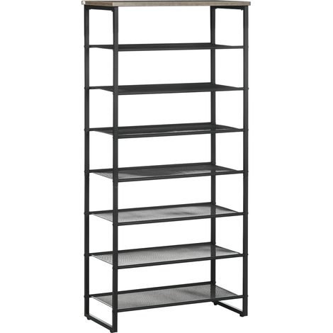 Schuhregal mit 8 Ebenen, Kapazität für 21 Paar Schuhe, Holzplatte, Maße 60 x 28,5 x 126 cm, schwarz