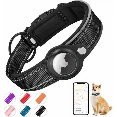 Padded Dog Collar for AirTag, Reflective Dog Collar for Apple AirTag, Integrated Air Tag for Small, Medium, and Large Dogs, [Black - Size L] (1/5)
