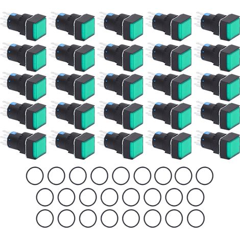 25 pièces interrupteur poussoir carré 8 broches, auto-verrouillant avec voyant lumineux vert, 16mm 220V pour boîte de distribution (1/5)