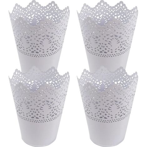 Pot de Fleurs Vase Pot à Crayons, Lot de 4 Organisateur de Pinceau de Maquillage Stylo porte-pot Creux Dentelle Pot pour Bureau, Maison, école (1/5)