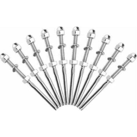 Conector de cable de acero inoxidable para aparejos, tuerca ciega, barra recta, conectores de cable para barandillas - 1/8", 10 piezas -Crezuo
