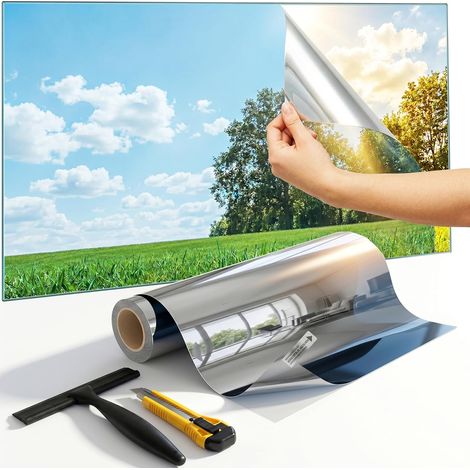 Film Miroir Fenêtre Solaire - Électrostatique Anti Chaleur UV - Sans Colle - Kit de Pose Complet pour Protection Intimité (1/5)