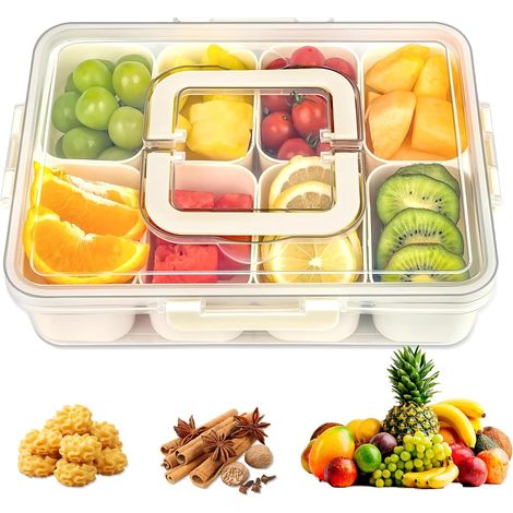 1 Boîte à snacks 8 compartiments PP avec couvercle portable pour fruits bonbons noix cuisine (1/5)