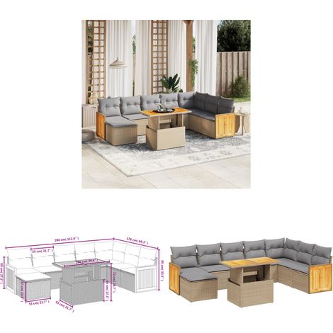 Salon de jardin avec coussins 9 pcs beige résine tressée - Ensemble Salon De Jardin - Mobilier Extérieur - Résine Tressée - Rotin Synthétique - Table Extensible - Home & Living (1/3)