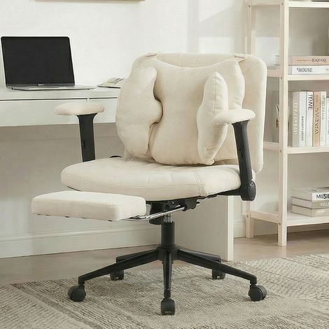 MEUBLIV Sedia da ufficio girevole 80x53x86 cm beige con poggiapiedi (1/5)