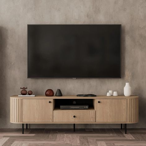 AX LIVING TV-Schrank Halay Eiche Cremona, 2 Türen & 1 Schublade Moderne Rillenstruktur 180,6 cm