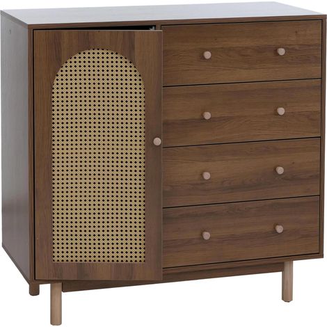 Commode HWC-P52, armoire buffet haut, tiroirs, compartiments de rangement, polyrotin MDF mélaminé 95 (1/5)