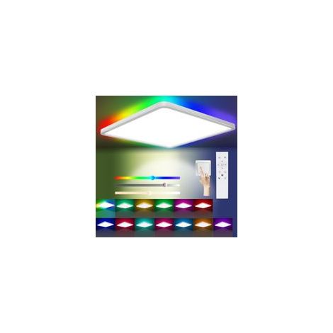 Plafonnier LED Dimmable Télécommande, 24W 13RGB 3200LM Luminaire Plafonniers, 3000K-6500K Lampe LED Plafond IP54 Étanche Carré Éclairage de Plafond Moderne Pour Salle de bain Salon Chambre 30CM [Class
