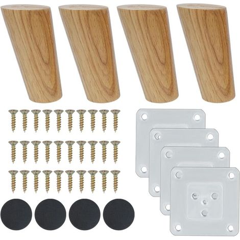 Stück 10 cm lange, abgewinkelte Möbelbeine aus Holz – Stabile Ersatzbeine für Sofa, Sessel, Tisch, TV-Ständer mit Zubehör