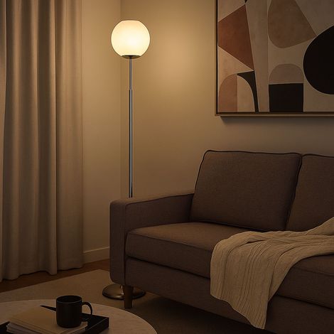 LED Stehleuchte Glaskugel Standlampe verchromt Wohnzimmerleuchte stehend, Fußschalter, 4W 320lm warmweiß, DxH 25x154,5 cm (1/5)