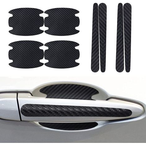 Lot de 8 protections anti-rayures pour poignées de porte de voiture, autocollant en fibre de carbone, protection universelle pour poignées de porte de voiture (noir)