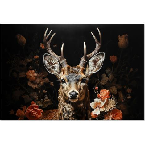 CRÉDENCE DE CUISINE Cerf - Animal - Fleurs - Nature - Botanique 60x40 (1/5)