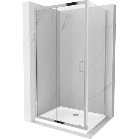 Mexen Apia cabine de douche coulissante 140 x 100 cm, transparent, chrome + receveur Plat - 840-140-100-01-00-4010