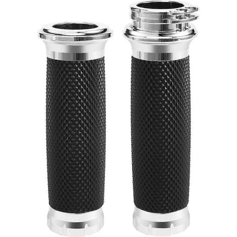 Poignées de guidon de moto 25 mm (1 pouce) en caoutchouc argenté pour Touring, Road King, Bobber et Cafe Racer (1/5)