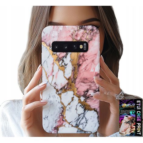 Custodia per Samsung Galaxy S10 - effetto marmo rosa e bianco, con motivi a pietra (1/5)