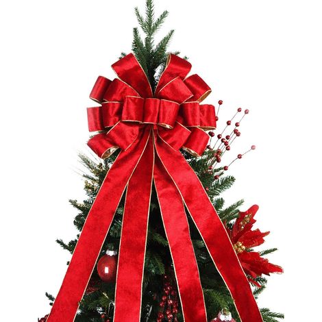 Grand nœud décoratif en velours pour sapin de Noël, 48 x 13 pouces, pour une décoration festive de votre maison, rouge. (1/5)