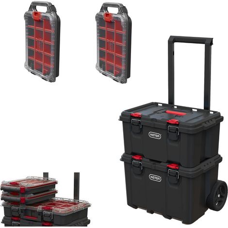 Keter Stack N Roll Wheeled Tool Box + Deep Tool Box + x2 Small Half Organisers (1/5)