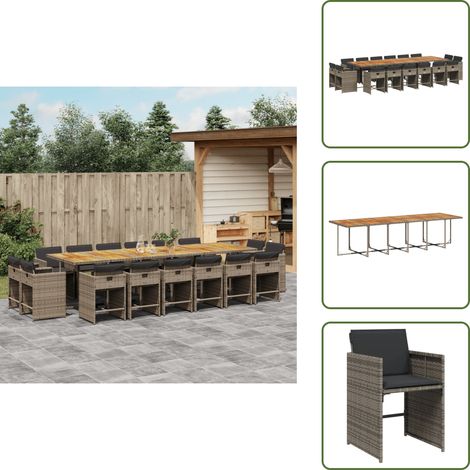 Ratán sintético - vidaXL Set comedor de jardín 17 pzas y cojines ratán sintético gris - Muebles de jardín
