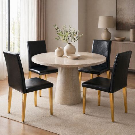 Pack de 4 sillas de comedor, PU negro y metal dorado, 41 x 47 x 90 cm DESVIAE (1/5)