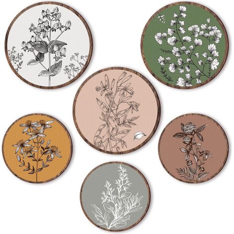 Décoration murale bohème végétale, ensemble de 6 pièces, peinture murale en bois, couleurs variées (1/5)